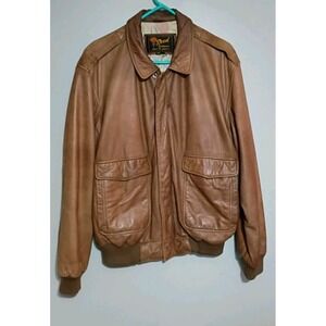 Vintage Reed Sportswear Brown Leather Bomber Jacket Map  Size  L44